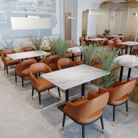 Vente en gros Canapé en cuir Nappa mural pour café Ensemble table de restaurant avec chaises