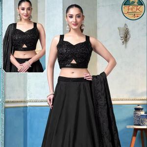 Designer Black <b>Lehenga</b> Choli Set for Women with Embroidered <b>Crop</b> <b>Top</b> and Dupatta for Wedding Festive Party Wear - Product Image 1