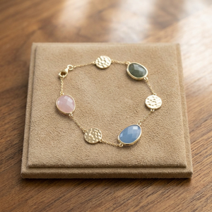 Gold Plated Brass <b>Chain</b> Bracelet with Multicolour Gemstones Gold <b>Chain</b> Bracelet Multicolour Gemstone Ethnic Design Children's - Product Image 3