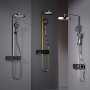Brass Shower Head Set Round Wall <b>Mounted</b> Rain Infused Booster Three Speed Bathroom - Product Image 4