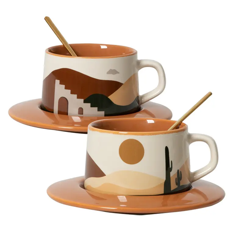 Tasse à café en céramique et ensemble grande tasse en porcelaine mouchetée avec soucoupe