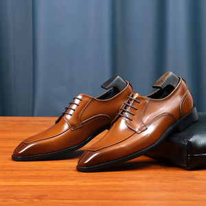 Robe d'affaires en cuir véritable faite à la main pour hommes Derby formel bout pointu brillant bord ouvert perlé Style britannique chaussures de mariage marié - Product Image 2