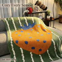 Plaid vert à rayures orange, motif fruit, semi-velours ultra doux 170x130cm, toutes saisons, pour canapé et maison, impression personnalisée, vente en gros