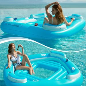 Summer Fun Giant <b>Inflatable</b> Floating Island Pool <b>Float</b> Multi Person Lounger with Cup Holders Lake Beach Water Relaxation - Product Image 4