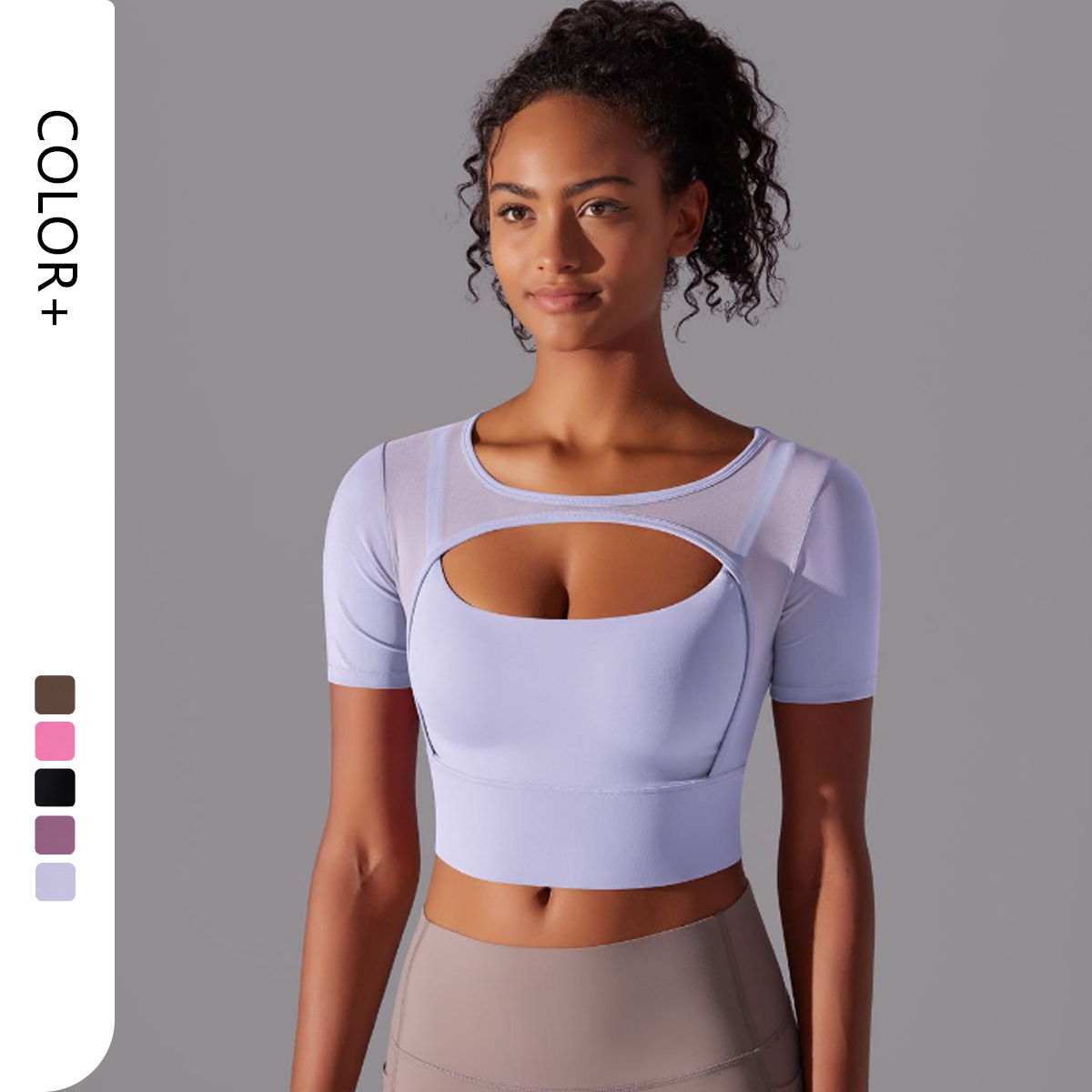 Sexy Mesh Women's Fitness Activewear Breathable Quick Dry Four-Way Stretch Skinny Fit Running Workout T-shirt Yoga Solid Color