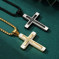 Nouveau pendentif européen et américain à trois couches combinaison pierre croix hommes collier en acier inoxydable personnalisé cou polyvalent