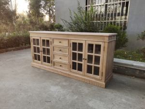 Aparador de madera de roble vintage de estilo francés, armario de comedor con 4 puertas enrejadas y 4 cajones - Product Image 2