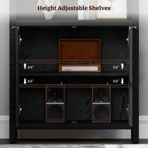 Librería Alta Negra Estilo Boho al por Mayor, Estantería de Madera con Puertas, Estantes Ajustables, Estilo Ratán - Product Image 3