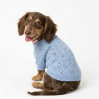 Hellblaue, ausgehöhlte, karierte Haustierweste mit Knöpfen, gestrickter Hundepullover, Frühling-Herbst-Welpenmantel für kleine Hunde und Katzen, kundenspezifischer Großhandel