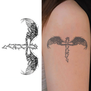 Spada <span class=keywords><strong>con</strong></span> ali d'angelo temporaneo tatuaggio Semi permanente tatuaggio impermeabile per 2 settimane realistico tatuaggio a base di erbe per il corpo del braccio - Product Image 1