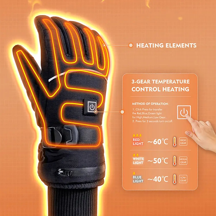 Heating Gloves Lithium Battery Liners Fingers Touch Screen Thin Waterproof Rechargeable Winter Work Mens Electric Heated Glove