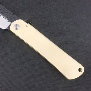 Coltello Tascabile Tattico con Lama Forgiata Giapponese e Manico in Ottone, Coltello Pieghevole <span class=keywords><strong>Higonokami</strong></span> per Campeggio ed EDC - Product Image 4