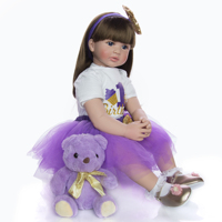 Poupée Bébé Reborn en Silicone Souple 60cm, Réaliste, Fille aux Cheveux Longs, en Vinyle et Tissu, pour Anniversaire