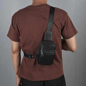 Men's Chest <b>Bag</b> Black Genuine Leather Waterproof Casual Everyday Use Spring 2024 - Product Image 2