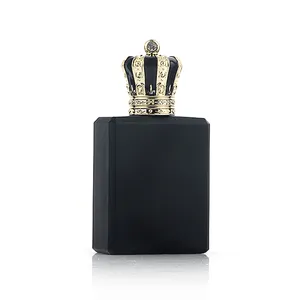 Wholesale Luxury Arabic Rectangle 100ml Perfume Spray Press Pump Black Bottle With Oud Royal Crown Cap