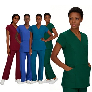 Women Hospital Scrub Suit Set 82035 Dark Green Royal Blue Burgundy Deep Blue Split Two Piece Work Uniform Stretch Lightweight - Product Image 1