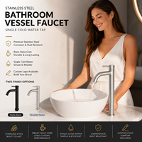 Robinet de lavabo à eau froide en acier inoxydable SUS304 à prix réduit, avec cartouche en plastique durable pour salle de bain
