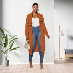 Abrigo de Otoño e Invierno, Cárdigan Largo de Punto de Color Sólido Informal, Moda Femenina - Product Image 3