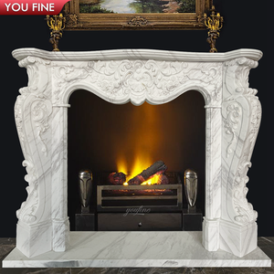 Cheminée en marbre blanc sculptée à la main de style français - Product Image 4