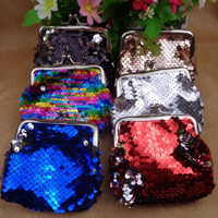Vente chaude paillettes colorées porte-monnaie petits sacs d'argent avec fermoir à paillettes Double face Mini portefeuille de rangement pour les filles