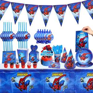 Décoration de fête de super-héros <span class=keywords><strong>Spiderman</strong></span>, décoration d'anniversaire pour enfants, ballons en papier, vaisselle jetable compostable, ensembles de serviettes et de gobelets - Product Image 6