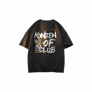 T-shirt KONZEN Space Basic à motif <span class=keywords><strong>petit</strong></span> ours et lettres imprimées, style japonais, col rond, coupe ample, épaules tombantes, en pur coton - Product Image 1