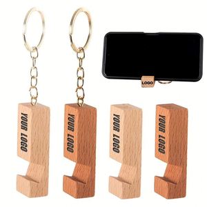 Porte-clés gadget portable promotionnel, support de téléphone portable en bois personnalisé avec logo - Product Image 1