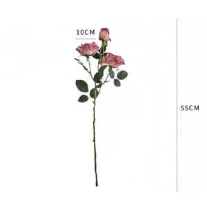 Hoa hồng giả lụa màu tím cổ điển 3 đầu, 55cm, màu thu tàn, dùng trang trí đám cưới, nhà cửa, khách sạn - Product Image 3
