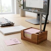 Porte-notes adhésifs en bois fait main, boîte de rangement compacte pour bloc-notes en bois, organiseur de papeterie pour la maison, le bureau ou le bureau à domicile