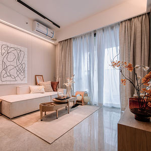 Juego de Muebles de Salón de Color Liso con Sofá de Tela, Mesa de Centro y Mueble para TV de Materiales Naturales de Orangefurn - Product Image 1