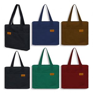 Bolso de Mano Minimalista de Lona de Color Sólido, Mediano/Extra Grande, con Correa para el Hombro, Bolsillo Frontal con Logotipo, para Oficina, Viajes Diarios, Compras, Aire Libre - Product Image 2