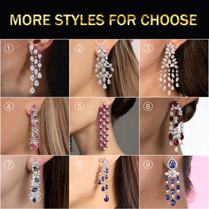 Boucles d'oreilles chandelier en diamant CVD cultivé en laboratoire certifié IGI VVS, personnalisées en argent 925, saphir et diamant, style cascade, bijoux pour femmes - Product Image 2