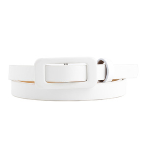 Sabuk tipis warna polos baru untuk wanita, sabuk telanjang <span class=keywords><strong>PU</strong></span> gesper persegi bebas jarum, sabuk kecil Dekorasi tidak berlubang