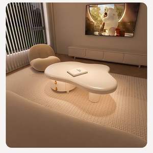 <span class=keywords><strong>Table</strong></span> basse minimaliste italienne en bois style crème avec plateau en marbre et tiroir, design moderne en forme de nuage de style français pour salon - Product Image 2