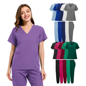 Women V Neck <b>Scrub</b> <b>Set</b> Moisture Wicking Split Uniform Plus Size Hospital Wear - Product Image 1