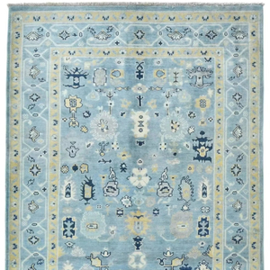 สีฟ้า Kazak oushak ทำด้วยมือพรมผ้าฝ้ายแบบตะวันออกที่ทันสมัยชุดพรมพื้นที่ผ้ากำมะหยี่ลายดอกไม้ขนาด4X6ฟุตเทคนิคการทอสีทึบ - Product Image 1