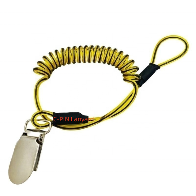 Customized Pvcspring Steel Wire Rope Hard Hat Coil Tether, Steel Cord Tools Coiled Security Tether