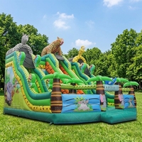 Toboggan gonflable WINSUN Tiger à double piste et une structure d'escalade, toboggan gonflable pour animaux de la jungle Tiger, aire de jeux