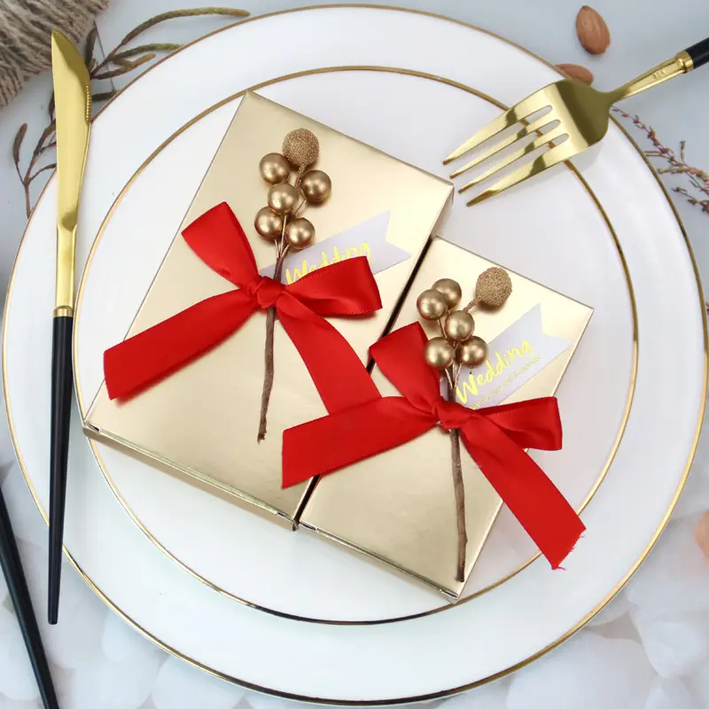 Caja de dulces de oro de lujo, recuerdo de fiesta de boda, caja de regalo de papel de Chocolate, gran oferta