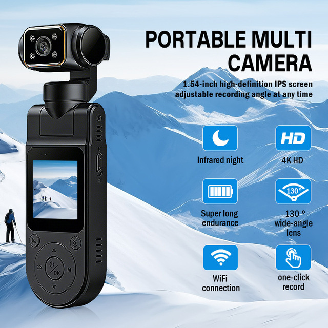 4K HD Portable Action Camera with WiFi Night Vision Built-in Image Stabilization for Pet Cycling Recording Vlogging