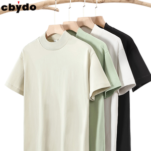 T-shirt <span class=keywords><strong>blanc</strong></span> uni <span class=keywords><strong>en</strong></span> coton 100% de 280 g, avec logo personnalisé, coupe ample, col haut, col rond fin, pour homme - Product Image 1