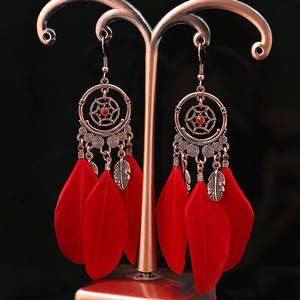Flower <b>Drop</b> Earrings Women Red Bohemia Alloy Antique <b>Bronze</b> Plated Wedding Party Jewelry Fashion Accessories - Product Image 3
