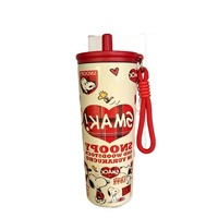 Gobelet isotherme Snoopys en acier inoxydable 304 avec paille et sangle de transport, grande capacité, pour eau froide et café