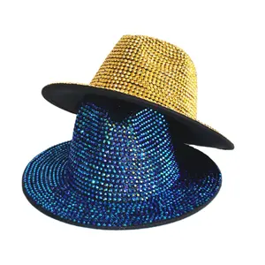 Bling Rhinestone Fedora Hat For Women And Men Wide Brim Felt Panama With Full Adjustable Jazz Hats Wholesale Winter Autumn Hats