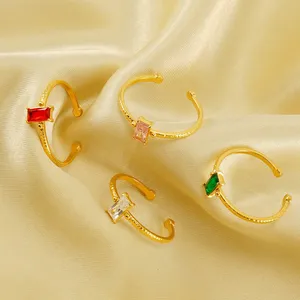 Nuevo anillo de acero inoxidable para mujer, anillo de circón cuadrado colorido, anillo de joyería de moda