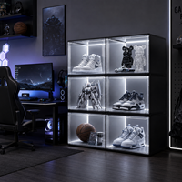 Boîte de rangement pour chaussures avec écran LED, transparente, empilable, organiseur de baskets, pour jouets, figurines, objets de collection, rangement pour salle de jeux, placard