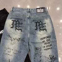 MIXED EMOTION Fashion New Graffiti Straight Leg Men's and Women's Jeans Wholesale