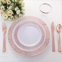 Assiettes jetables en plastique noir élégantes de 7,5/10,25 pouces avec rebords dorés pour fêtes de mariage, vente en gros
