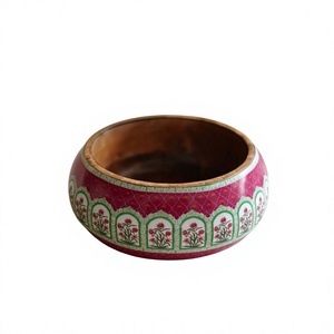 Bol de service artisanal de luxe en bois émaillé imprimé, style bohème, pour fruits, salades, collations, desserts, cuisine et salle à manger - Product Image 1