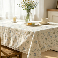 Nappe rectangulaire en coton imprimé marguerites bleues avec bordure en dentelle pour cuisine et salle à manger de style campagnard – Vente en gros